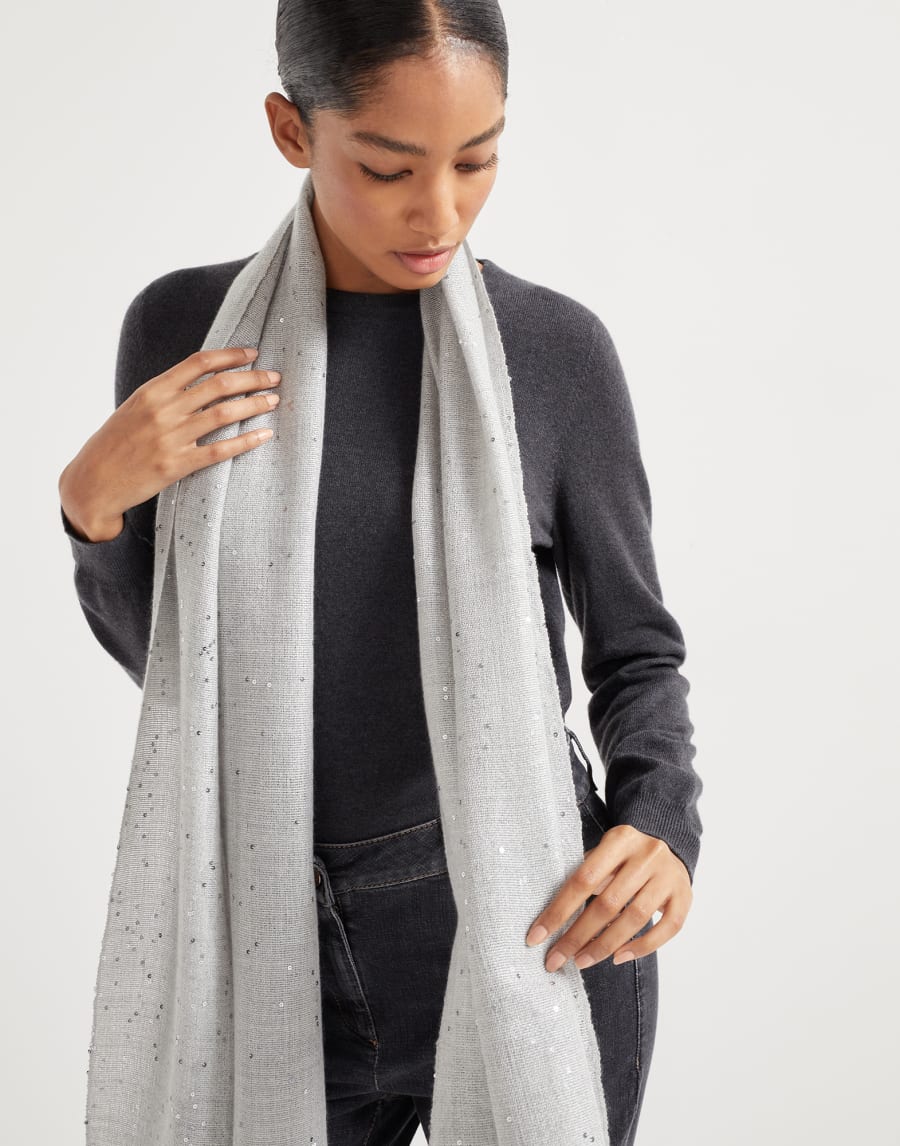 Cashmere and silk Diamond yarn scarf Pebble Woman - Brunello Cucinelli