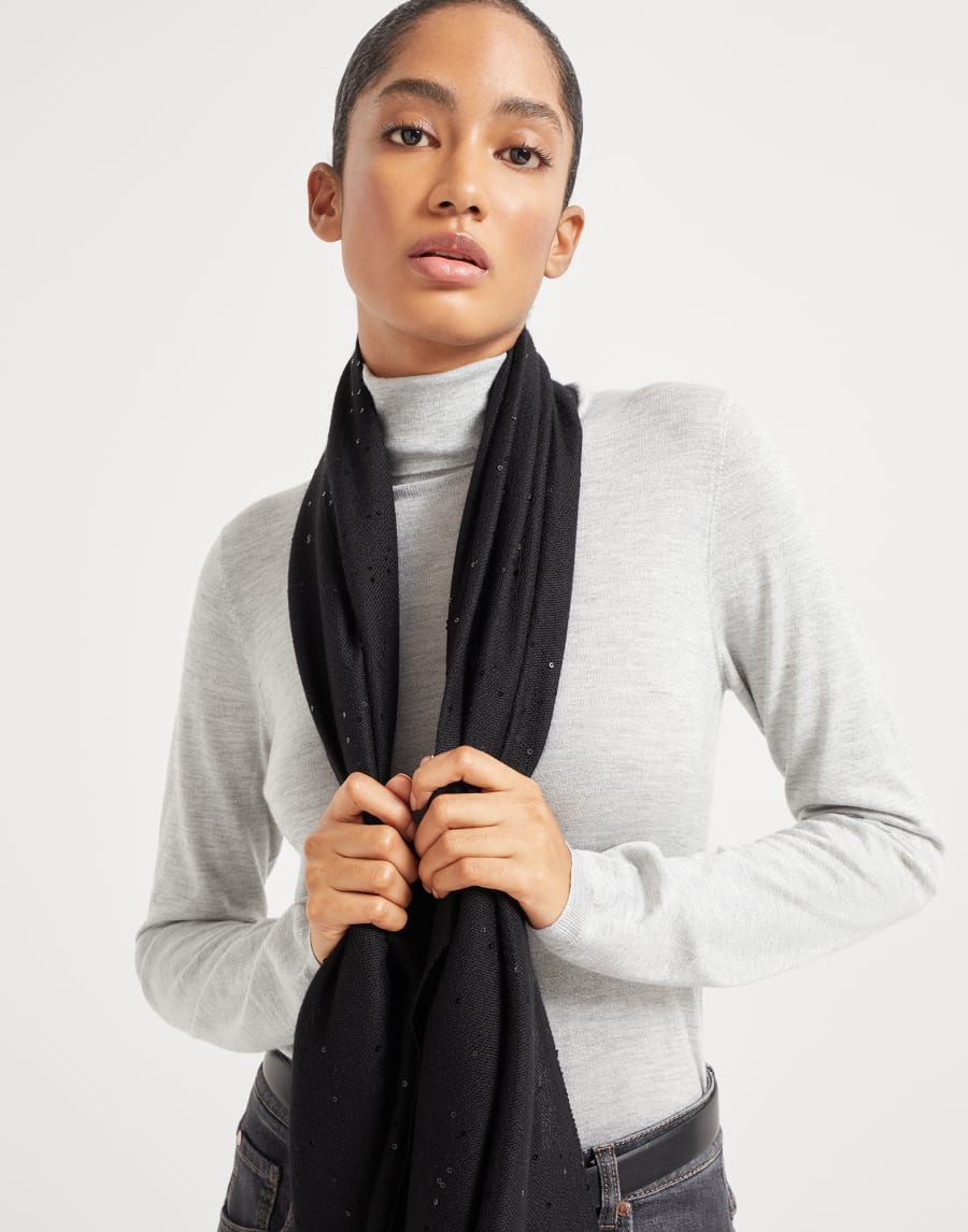 Cashmere and silk Diamond yarn scarf Black Woman - Brunello Cucinelli