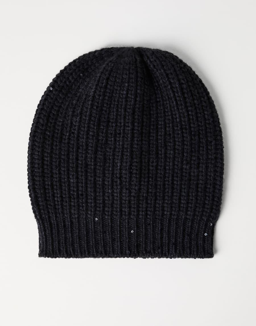 Cashmere and silk beanie Lignite Grey Woman - Brunello Cucinelli