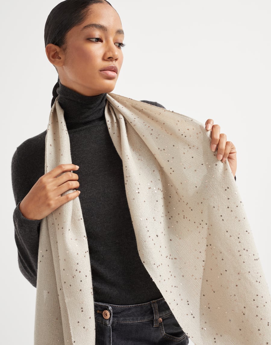 Cashmere and silk Diamond yarn scarf Beige Woman - Brunello Cucinelli