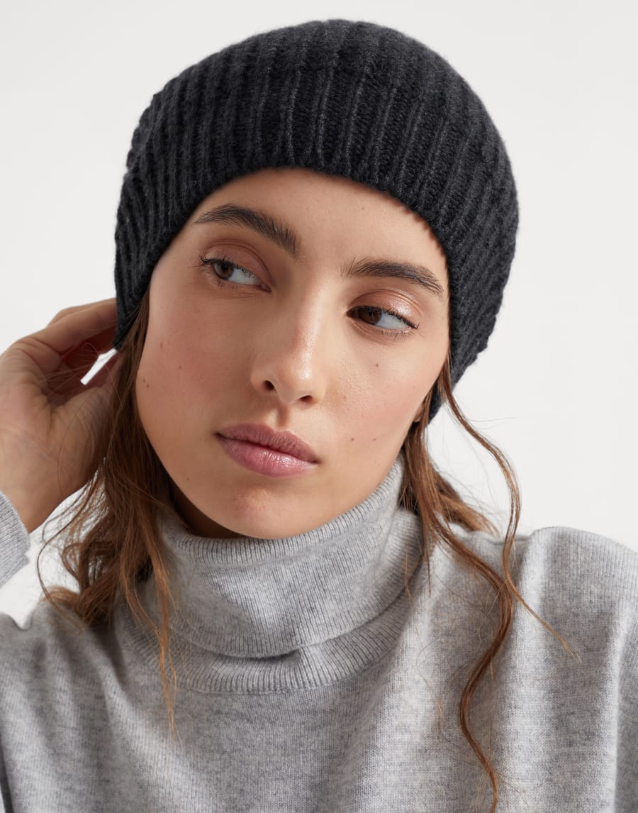 Cashmere and silk beanie Lignite Grey Woman - Brunello Cucinelli
