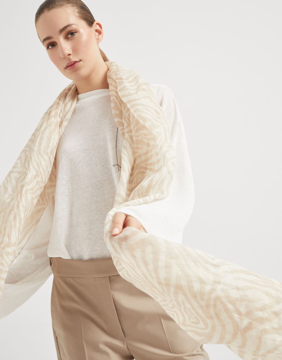 Ethnic Print scarf Beige Woman - Brunello Cucinelli