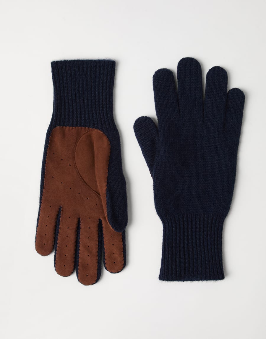 Cashmere gloves Navy Blue Man - Brunello Cucinelli