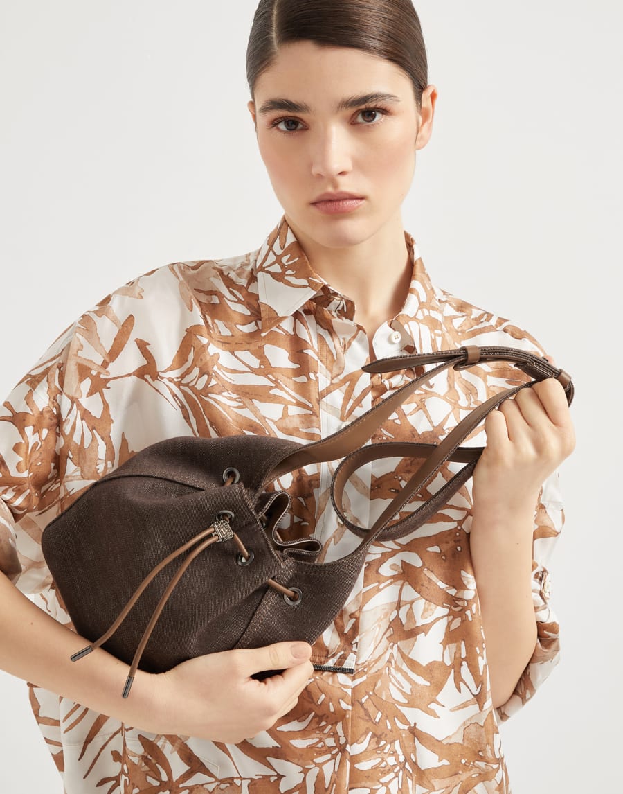 Маленькая сумка-ведро BC Duo из денима Шоколадный Женщина - Brunello Cucinelli