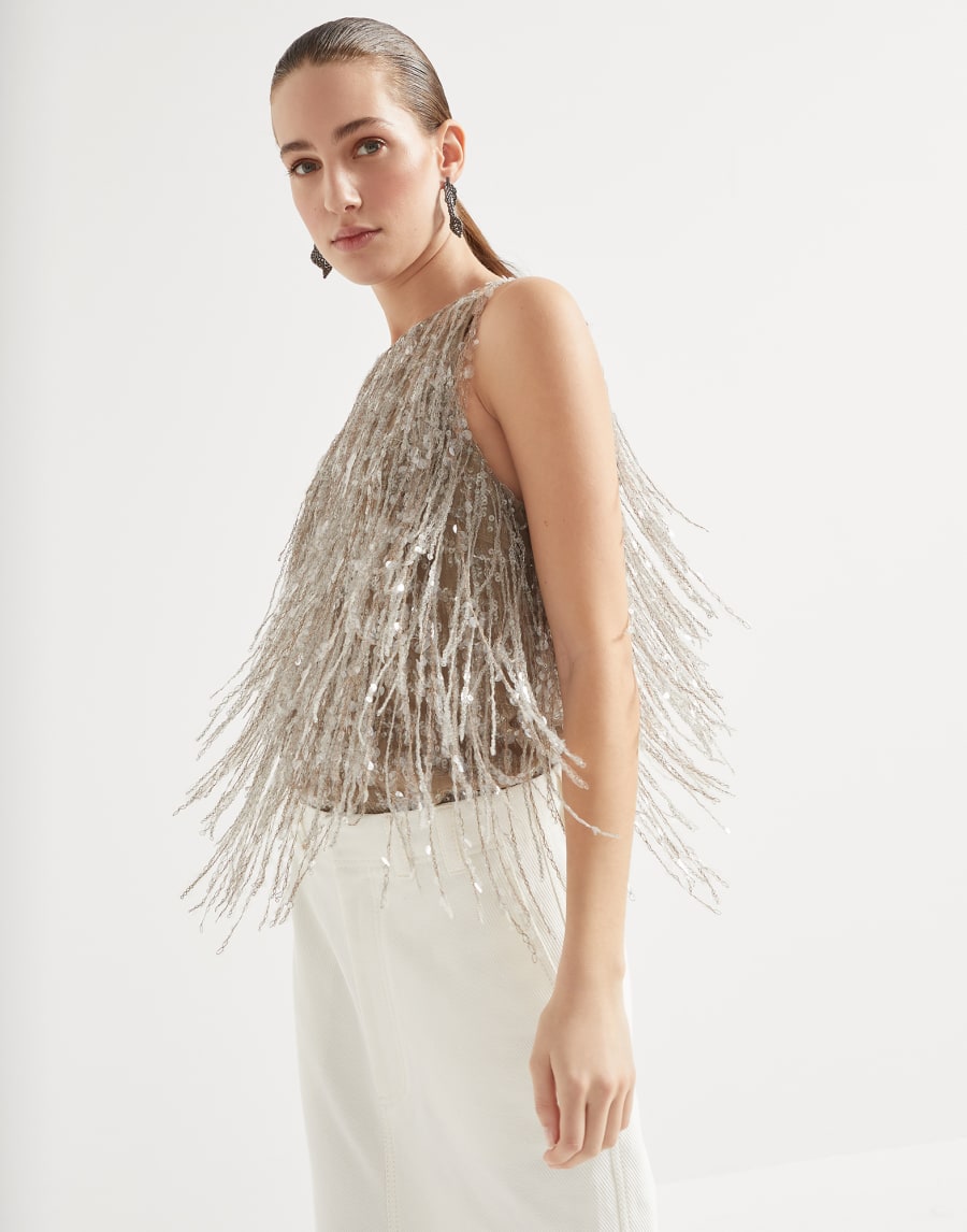 Топ со сверкающей вышивкой Ореховый Женщина - Brunello Cucinelli