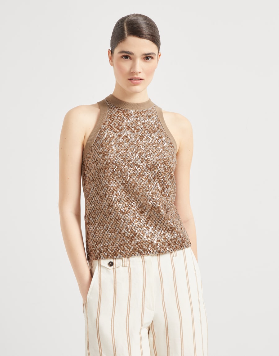 Топ Dazzling Embroidery Ореховый Женщина - Brunello Cucinelli