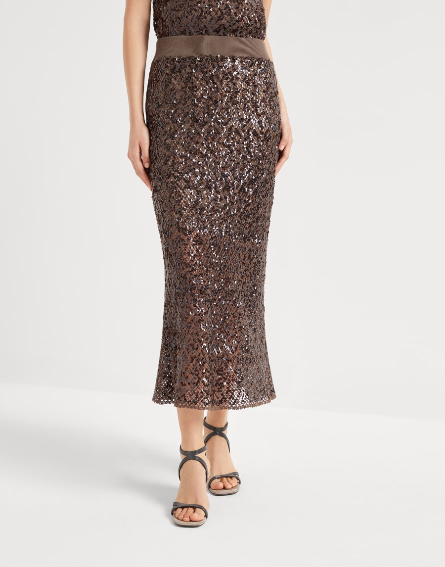 Dazzling Net Embroidery skirt Chocolate Woman - Brunello Cucinelli