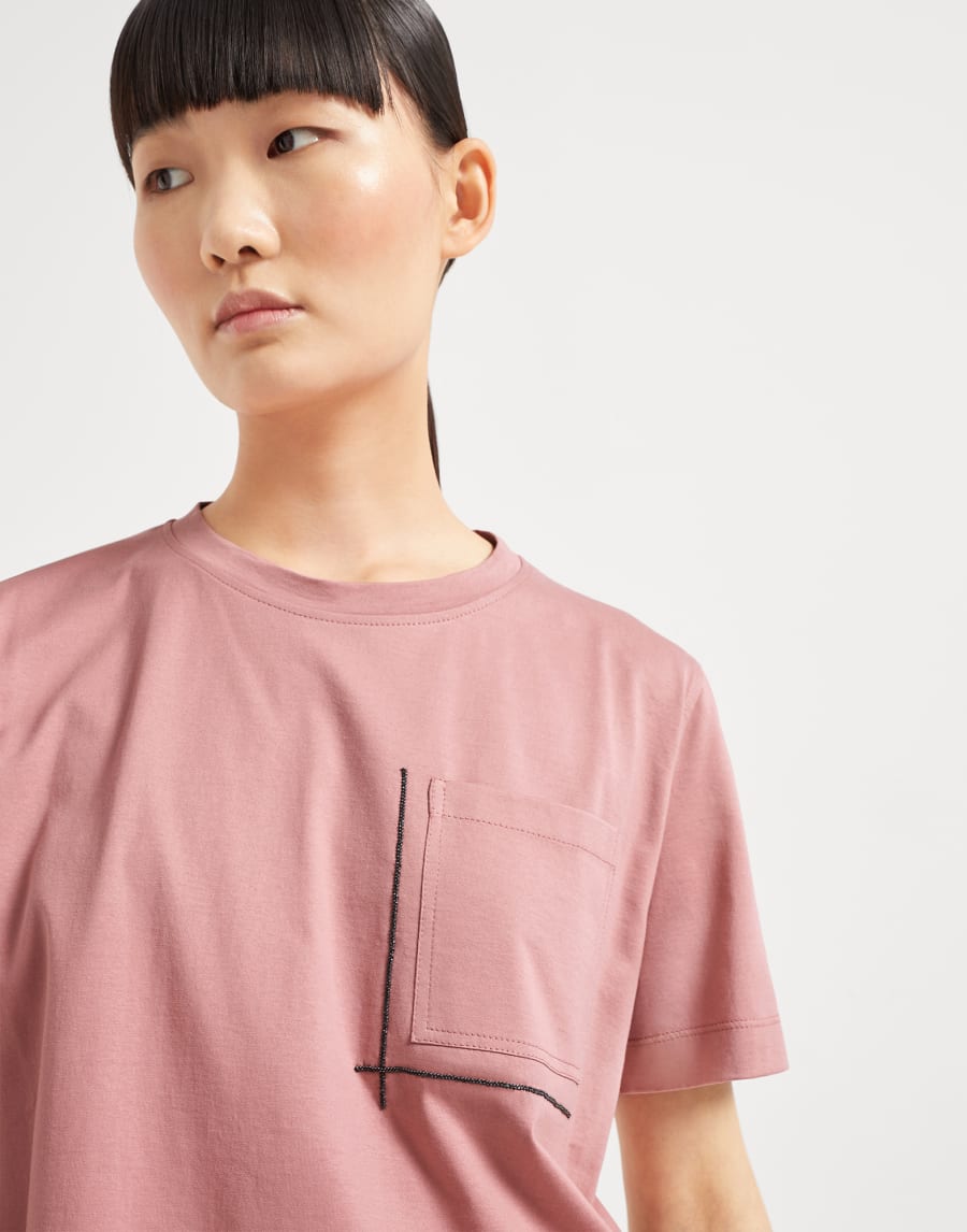 装饰镶珠的T恤衫 粉红色 女款 - Brunello Cucinelli