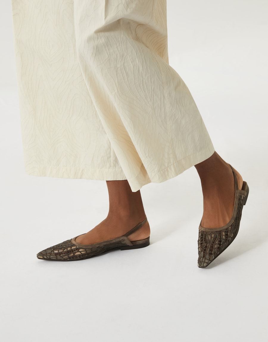 Слингбэки на плоской подошве с вышивкой Шоколадный Женщина - Brunello Cucinelli