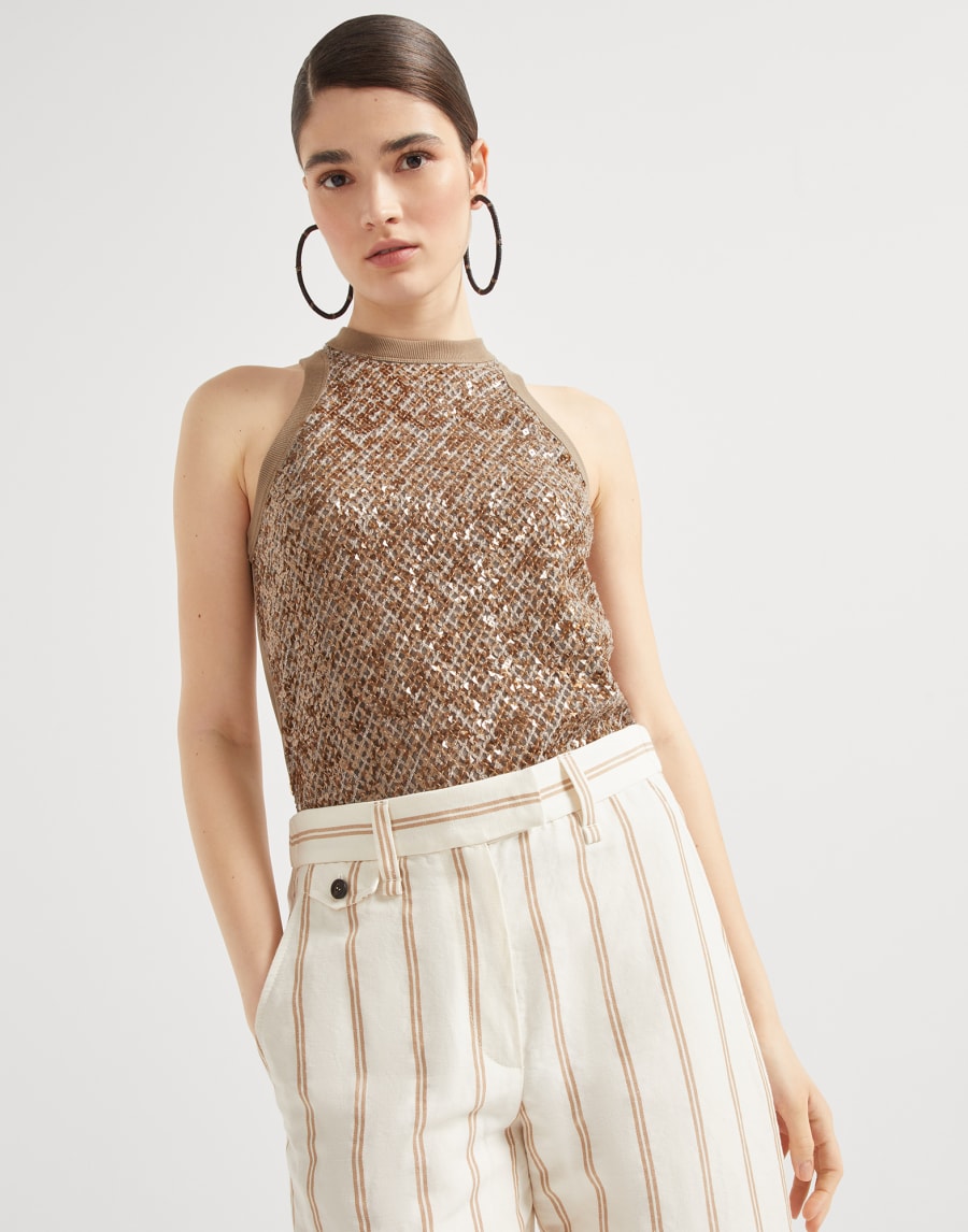 Топ Dazzling Embroidery Ореховый Женщина - Brunello Cucinelli