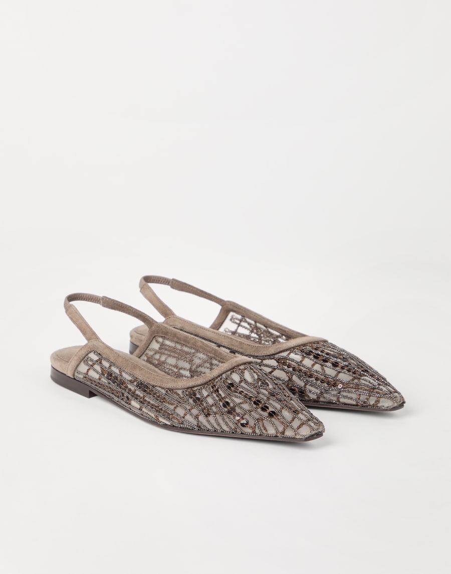 Abstract Embroidery Slingback flats Chocolate Woman - Brunello Cucinelli