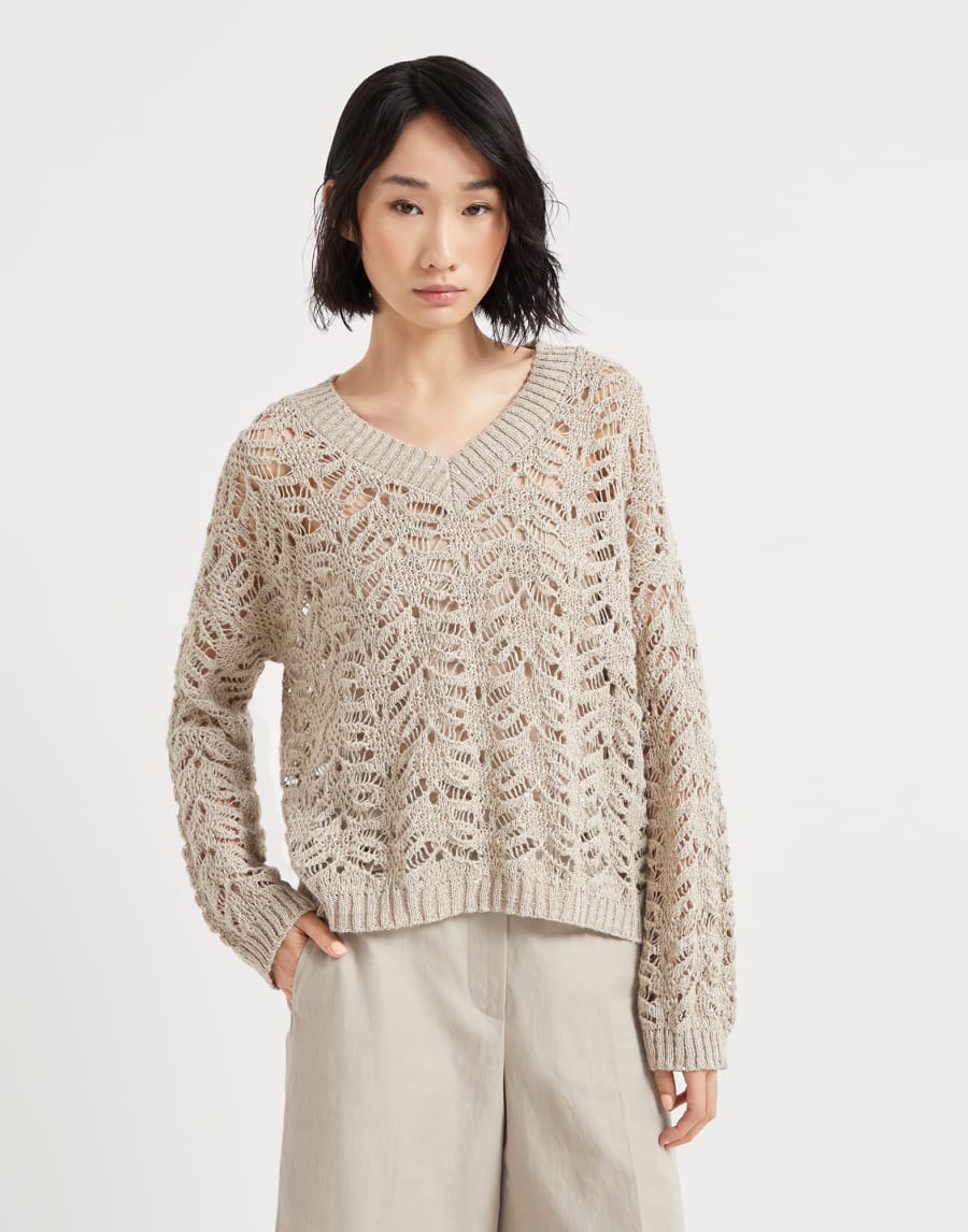 Maglia Foliage Lace Naturale Donna - Brunello Cucinelli
