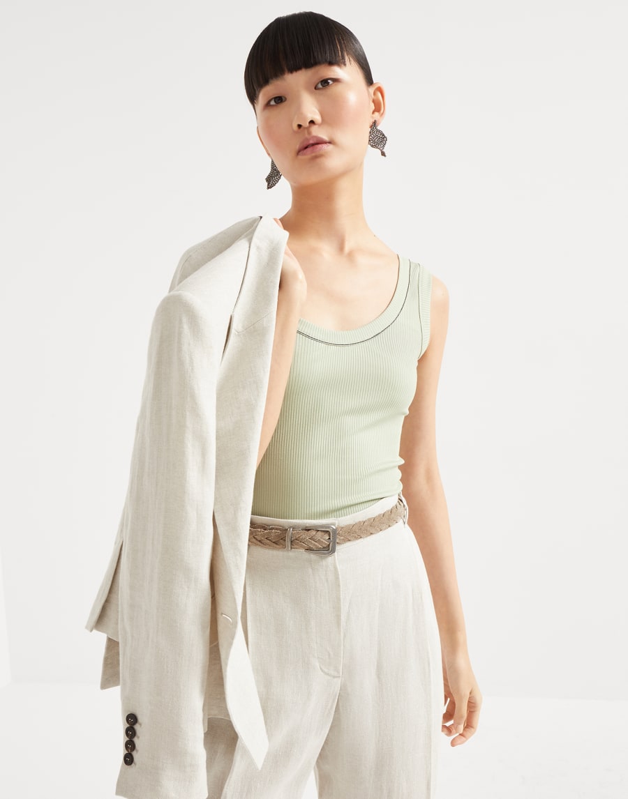 Ribbed jersey top Mint Green Woman - Brunello Cucinelli