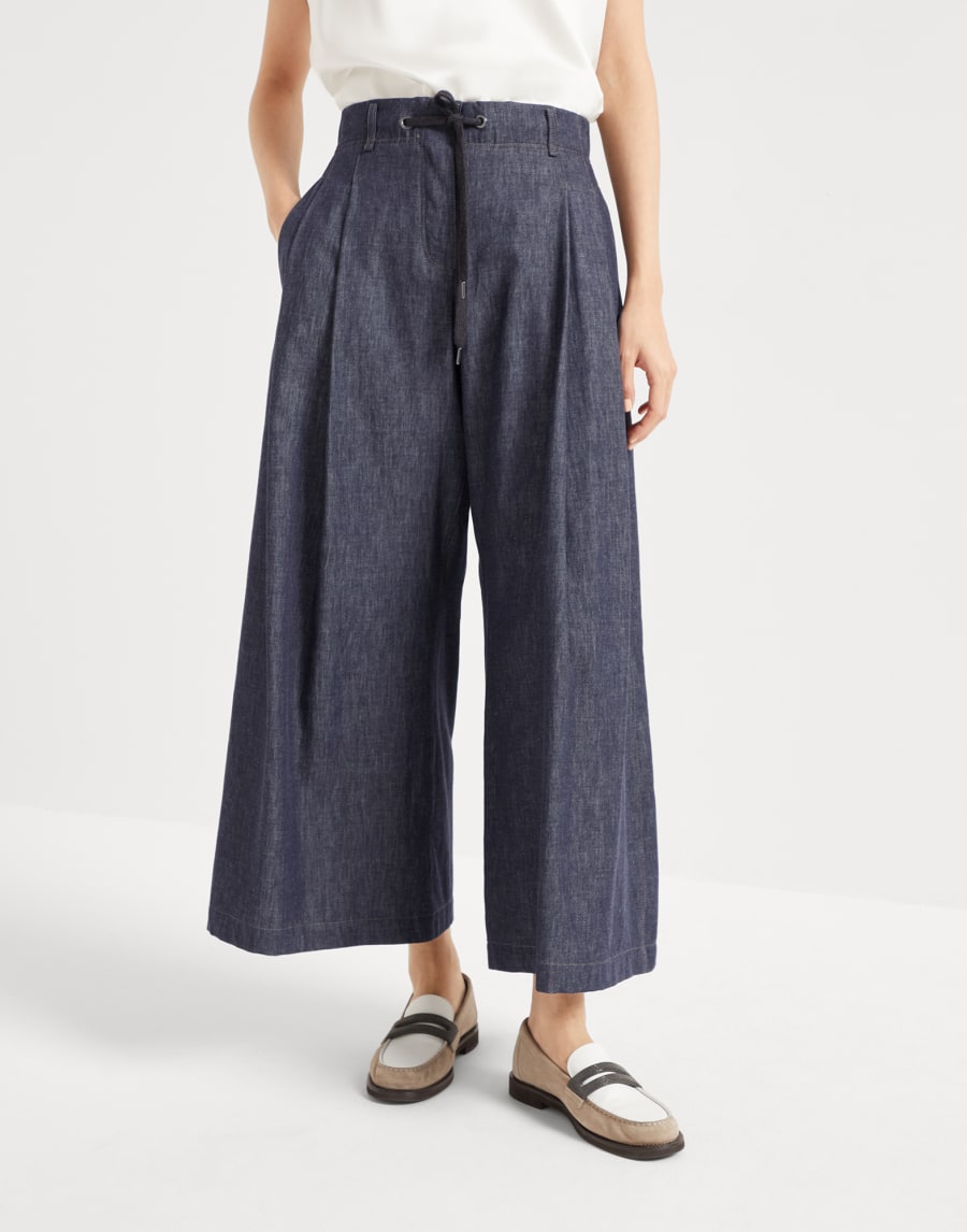 Брюки Wide Pleated Тёмный Деним Женщина - Brunello Cucinelli