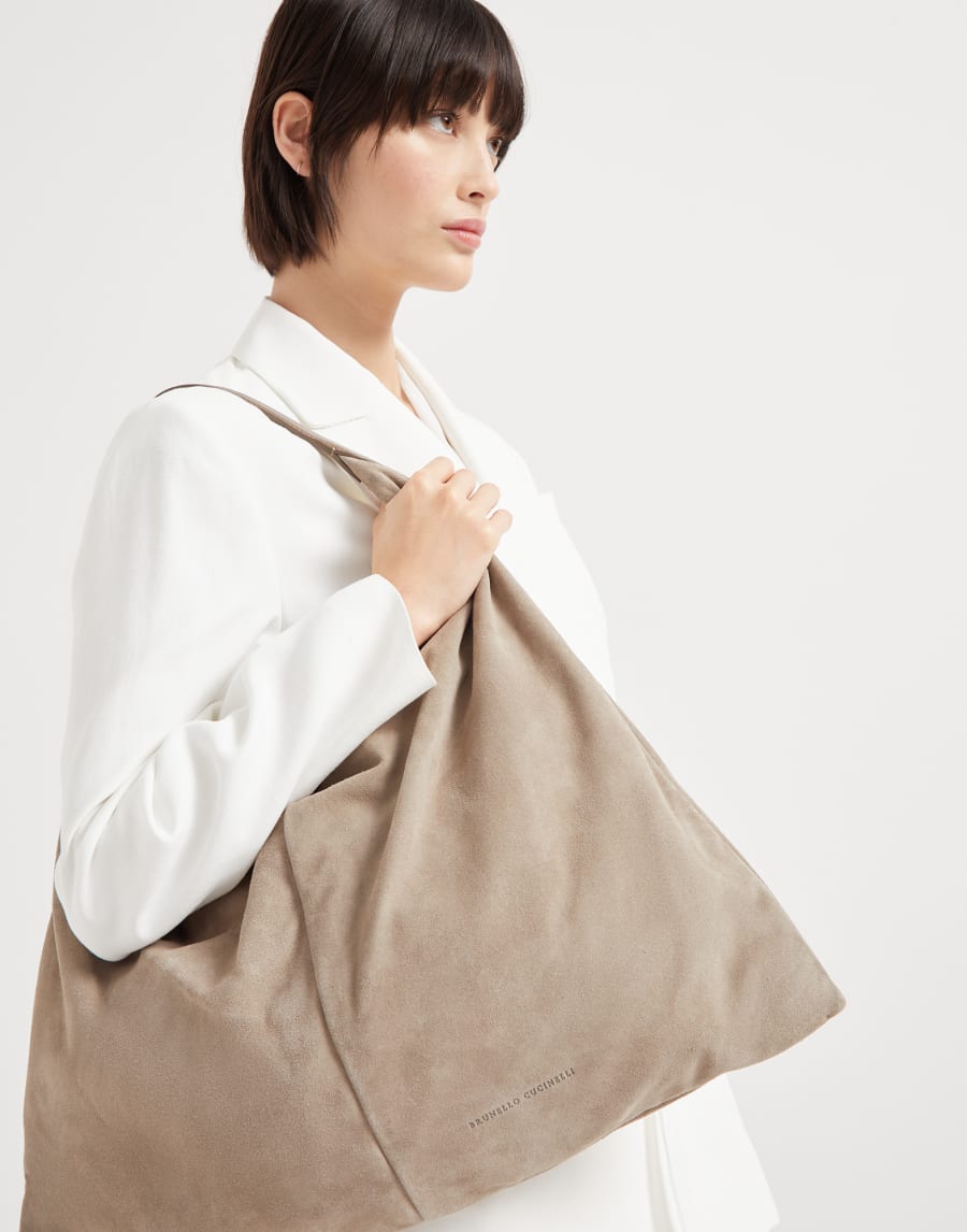 Сумка-хобо Swing из замши Светло-Серый Женщина - Brunello Cucinelli