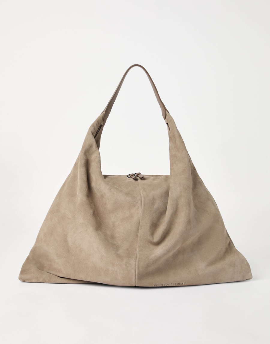 Borsa Hobo Swing in camoscio Grigio Chiaro Donna - Brunello Cucinelli