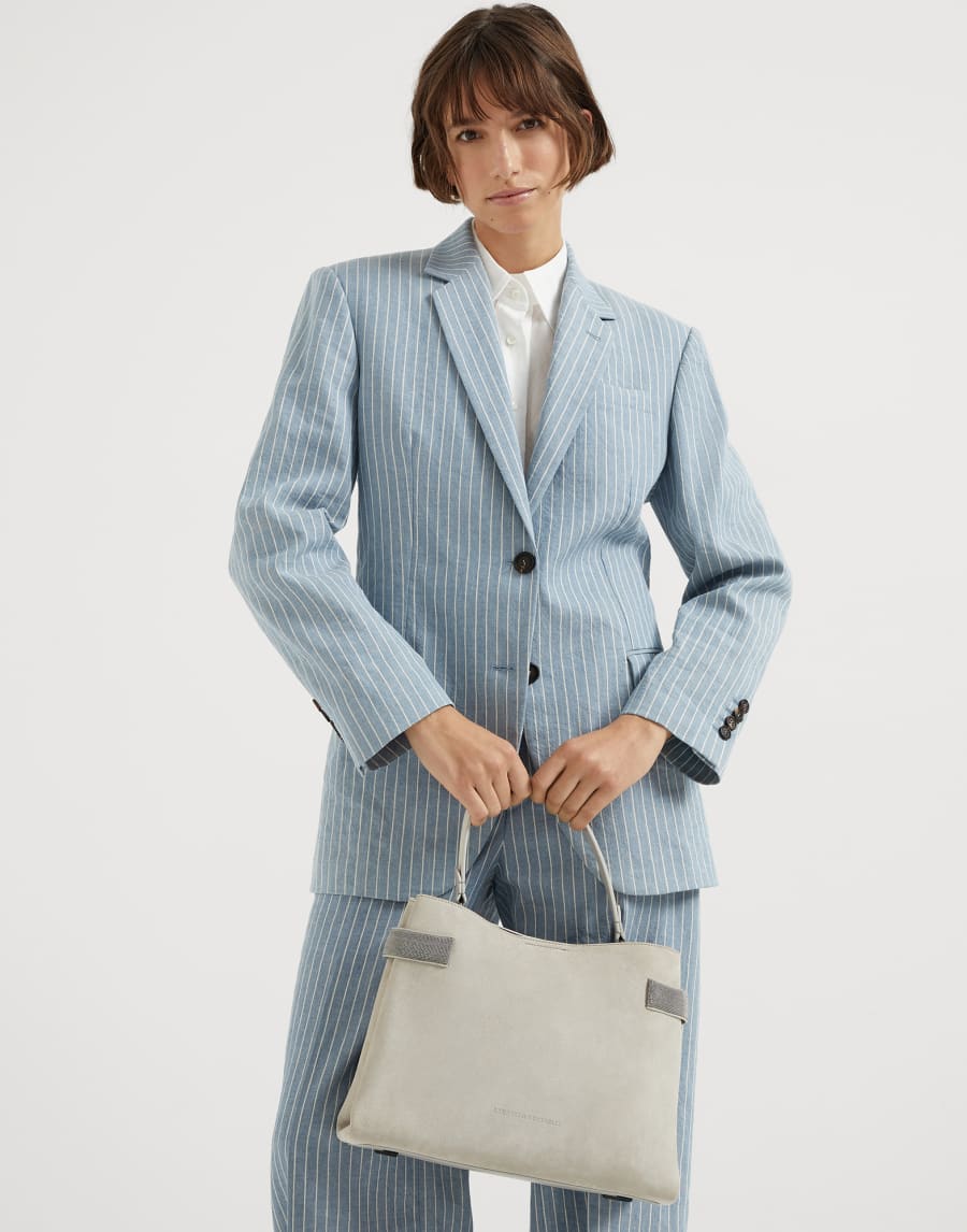 Сумка Essence из замши с верхней ручкой Светло-Серый Женщина - Brunello Cucinelli