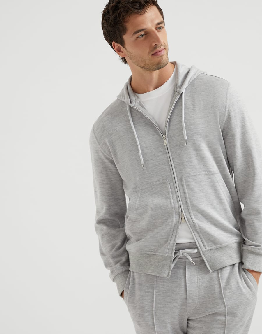 Cashmere and silk French terry sweatshirt Light Grey Man - Brunello Cucinelli