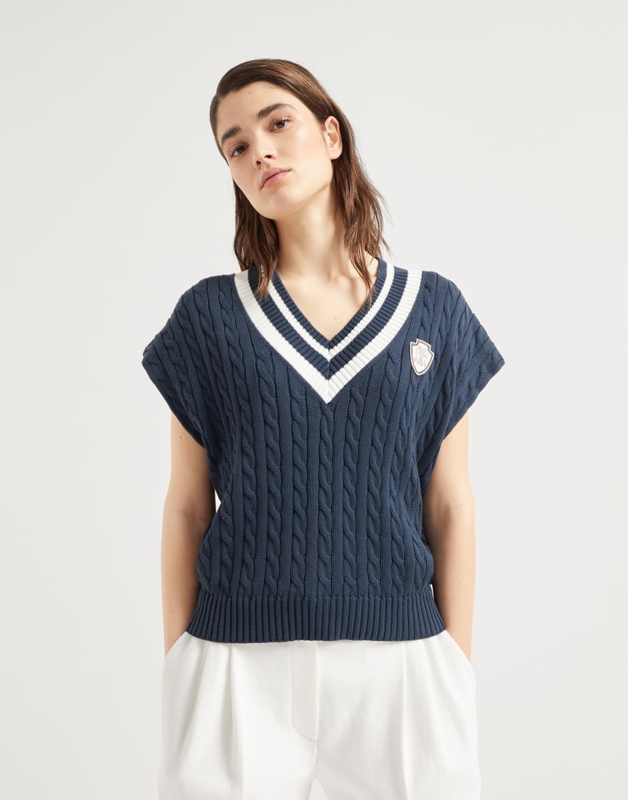 T-shirt con logo Blu Donna - Brunello Cucinelli