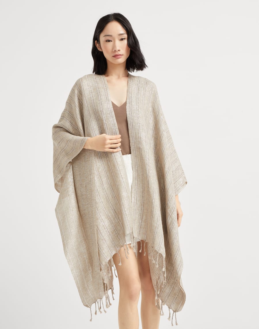 Linen Sparkling poncho Lessivè Woman - Brunello Cucinelli