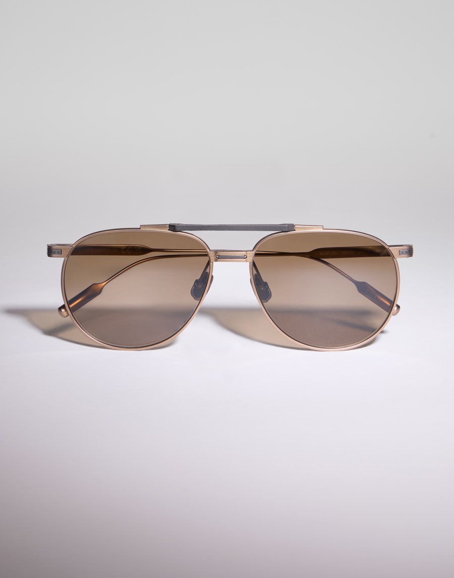 Солнцезащитные очки-авиаторы из титана Состаренное золото Очки - Brunello Cucinelli