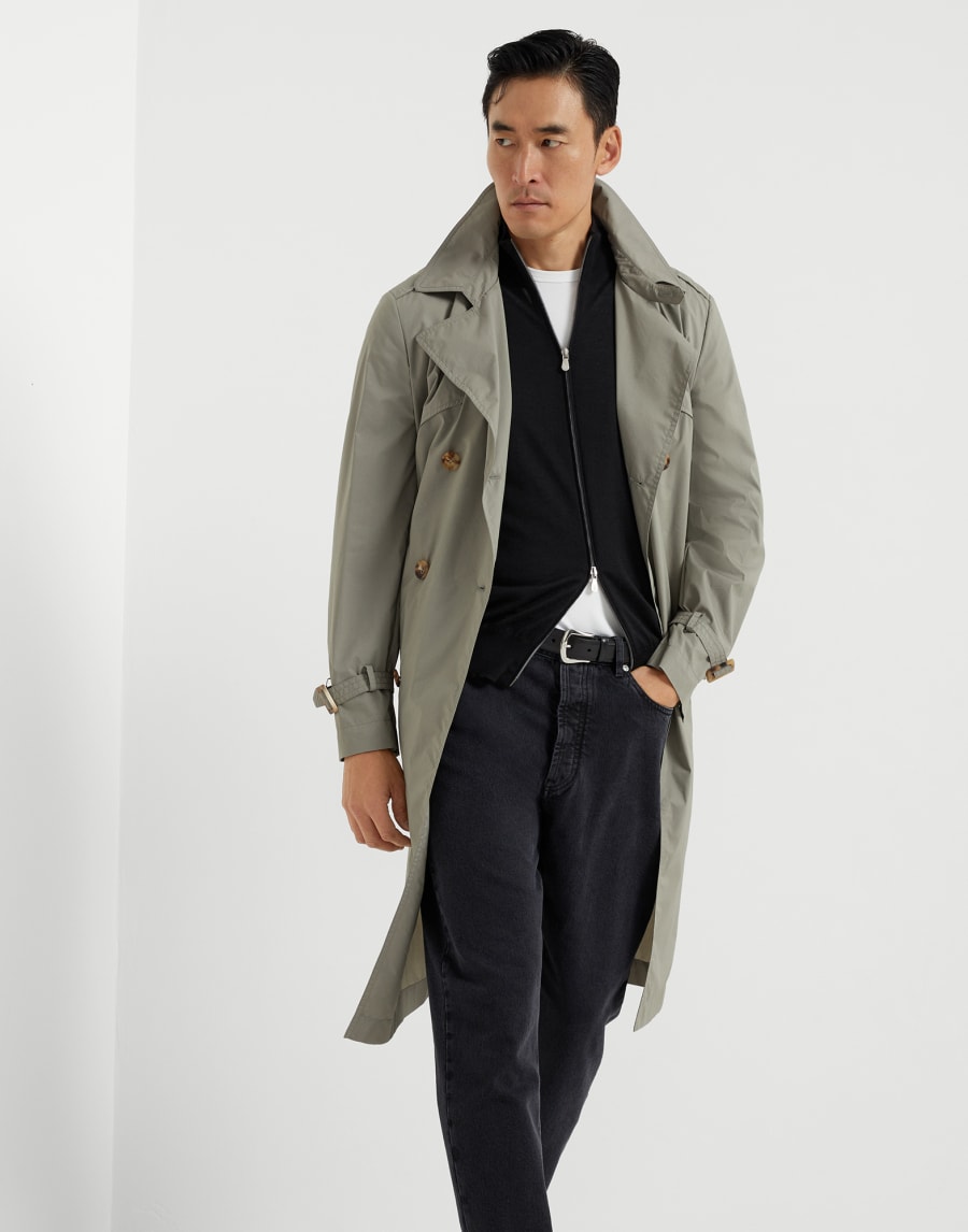 Water-resistant fabric trench coat Khaki Man - Brunello Cucinelli