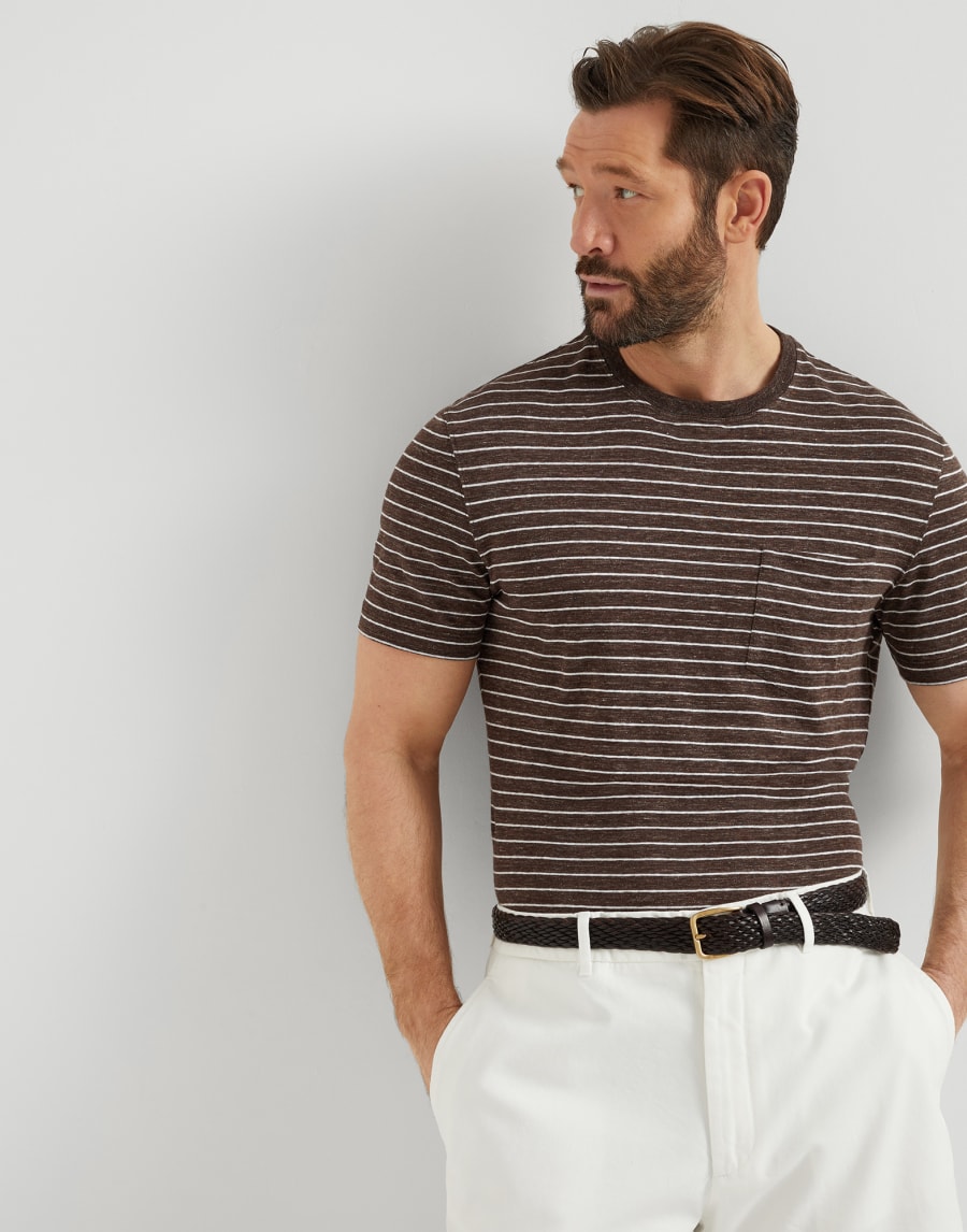 T-shirt en jersey rayé Marron Homme - Brunello Cucinelli