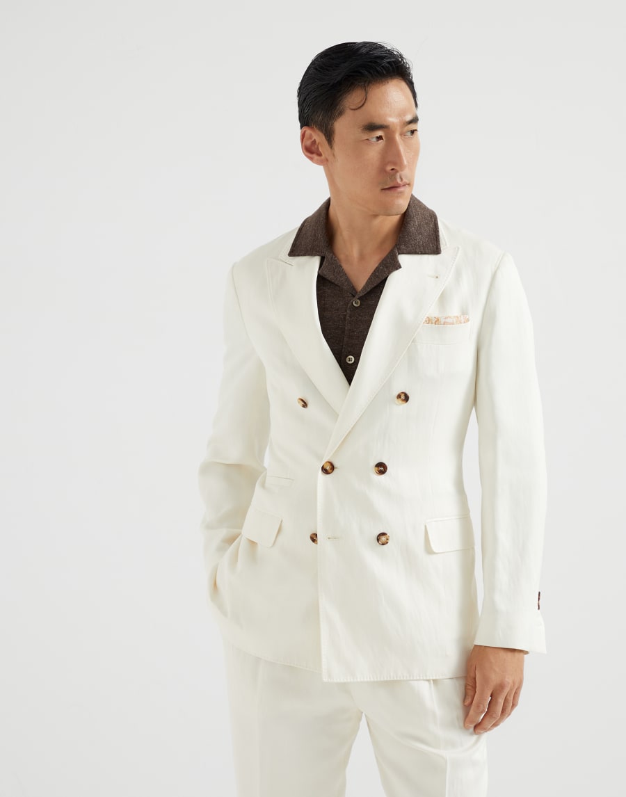 Veste en sergé de soie et lin délavé Blanc Cassé Homme - Brunello Cucinelli