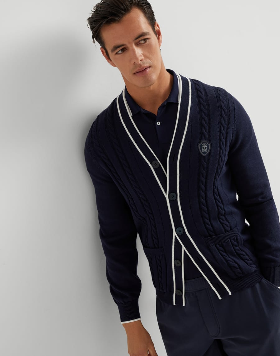 Кардиган, связанный косами Темно-Синий Мужчина - Brunello Cucinelli