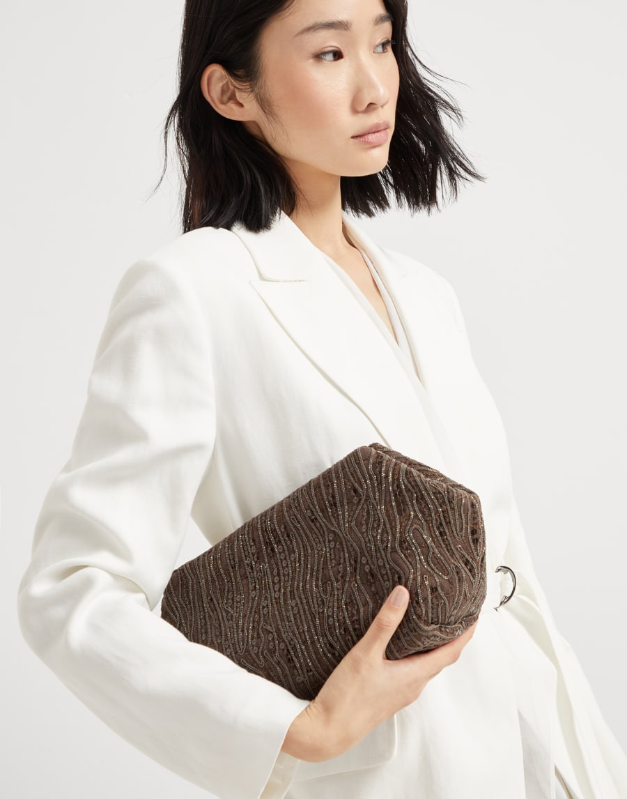 Abstract Embroidery Pouch bag Coffee Woman - Brunello Cucinelli
