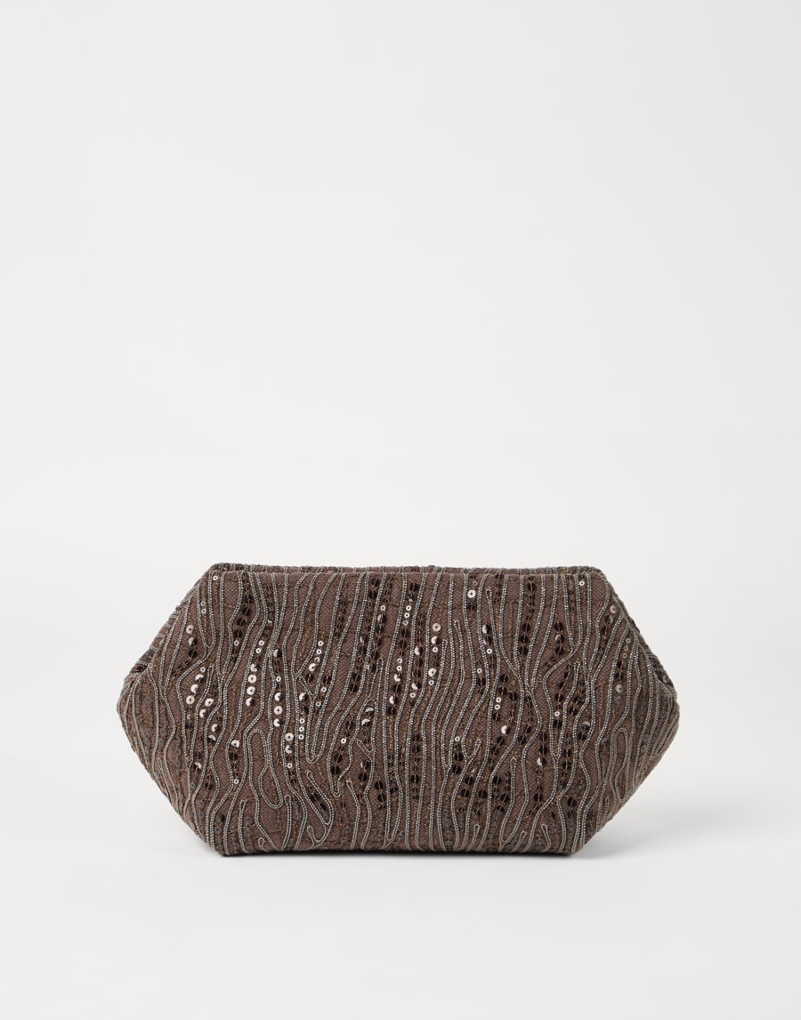 Abstract Embroidery Pouch bag Coffee Woman - Brunello Cucinelli