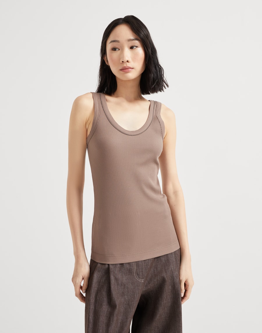Ribbed jersey top Chocolate Woman - Brunello Cucinelli