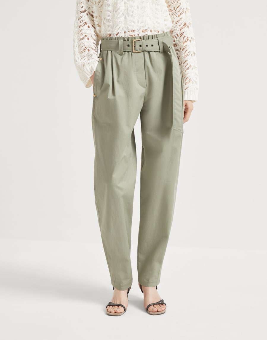Pantalone Baggy Pull-On Olivo Donna - Brunello Cucinelli