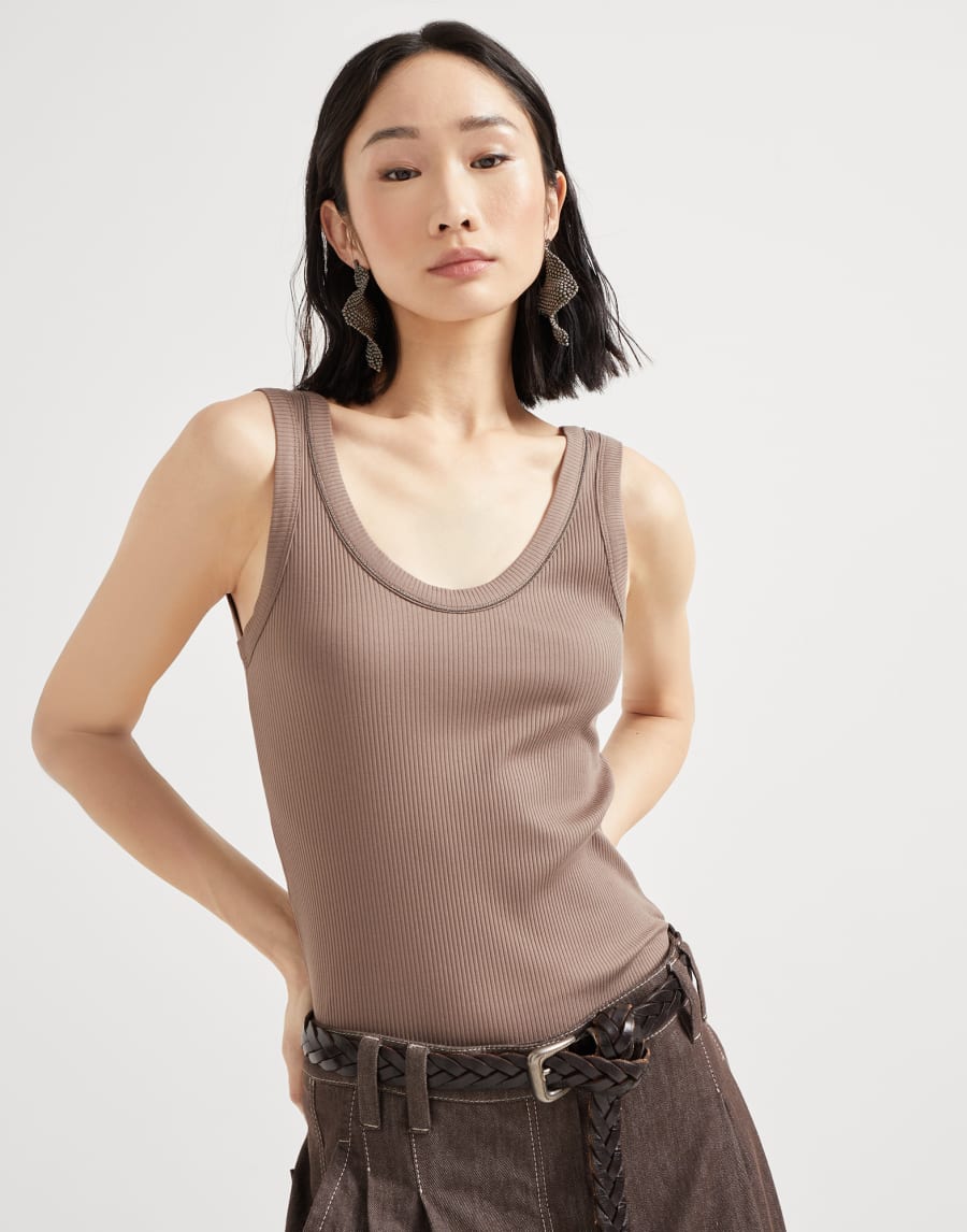 Ribbed jersey top Chocolate Woman - Brunello Cucinelli