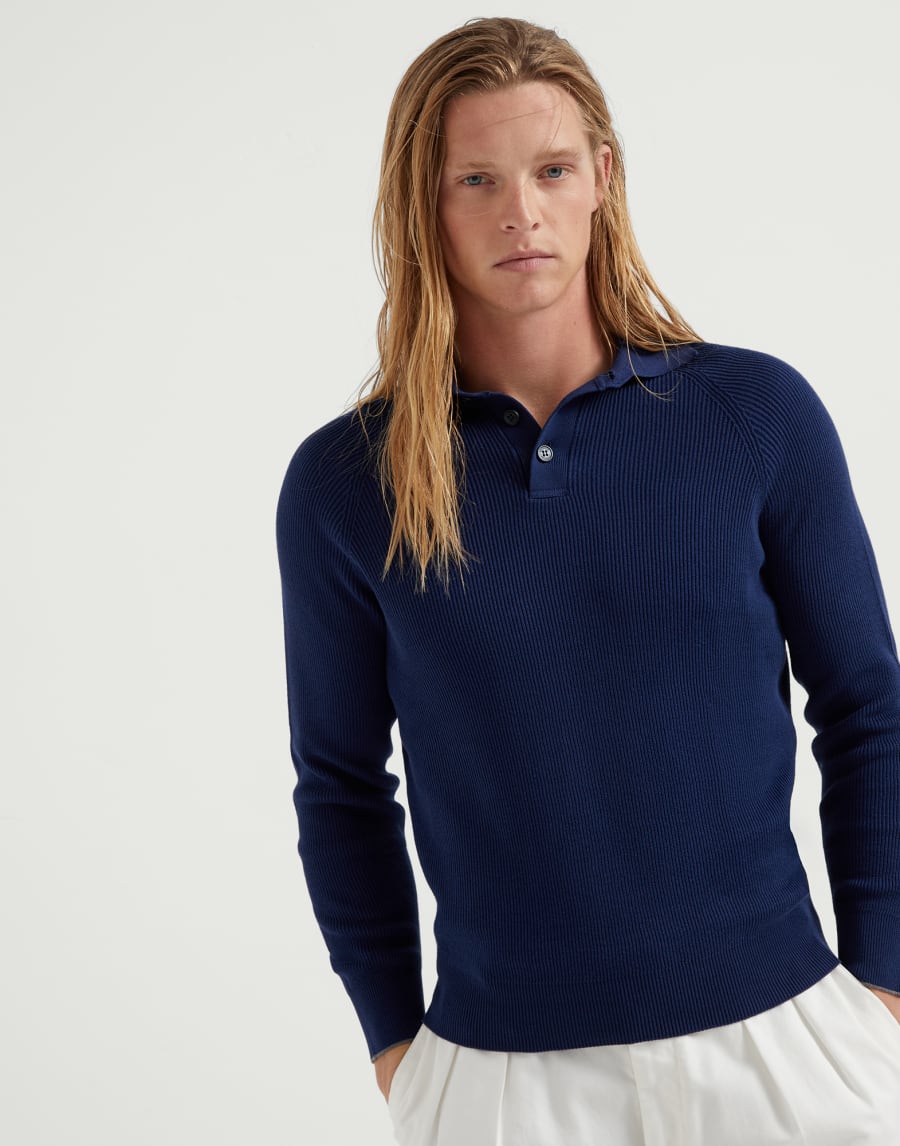 Polo-style sweater Prussian Blue Man - Brunello Cucinelli