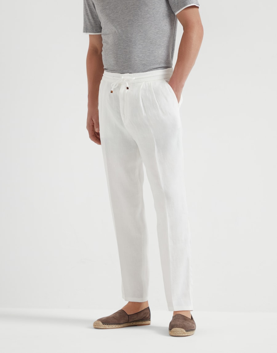 Pantalón con corte leisure y cordón Blanco Hombre - Brunello Cucinelli