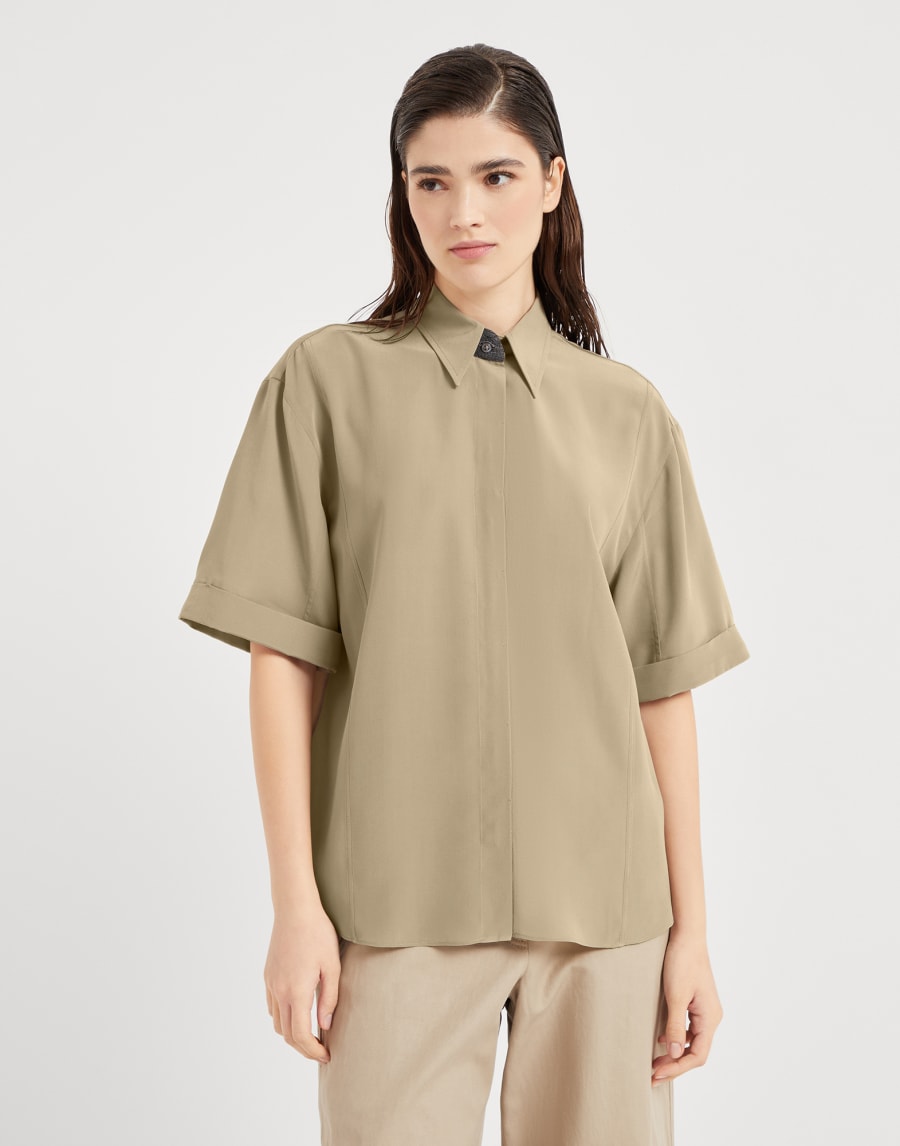 Camicia in crêpe de Chine Khaki Donna - Brunello Cucinelli