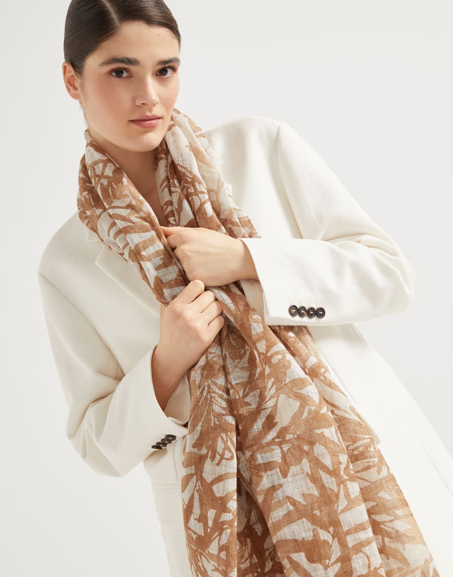 Herbarium Print scarf Brown Woman - Brunello Cucinelli