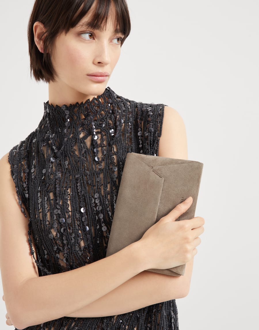 BC Duo pochette with monili Light Grey Woman - Brunello Cucinelli