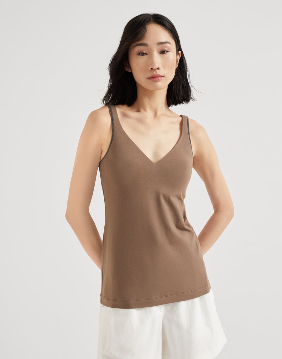 Топ из джерси Шоколадный Женщина - Brunello Cucinelli