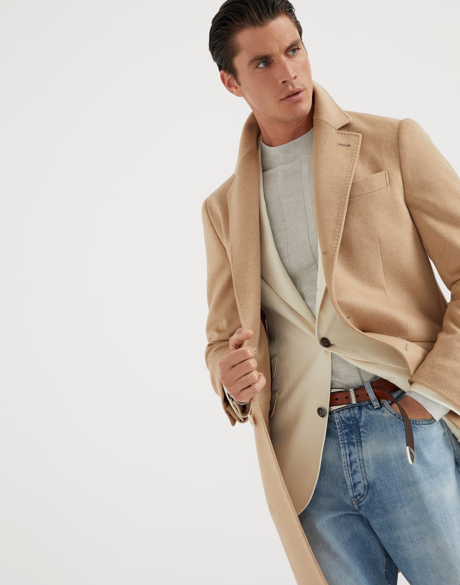 Cashmere and vicuña coat Beige Man - Brunello Cucinelli