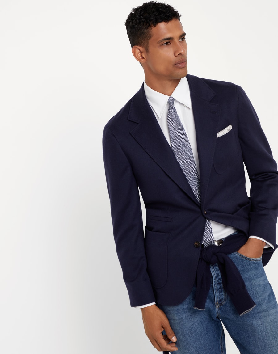 Giacca in cashmere e vicuña Blu Navy Uomo - Brunello Cucinelli