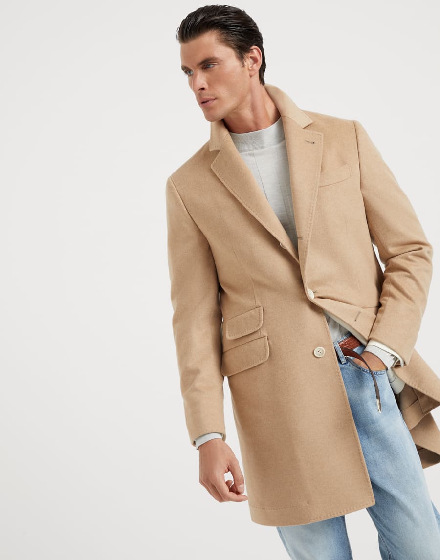 Cashmere and vicuña coat Beige Man - Brunello Cucinelli