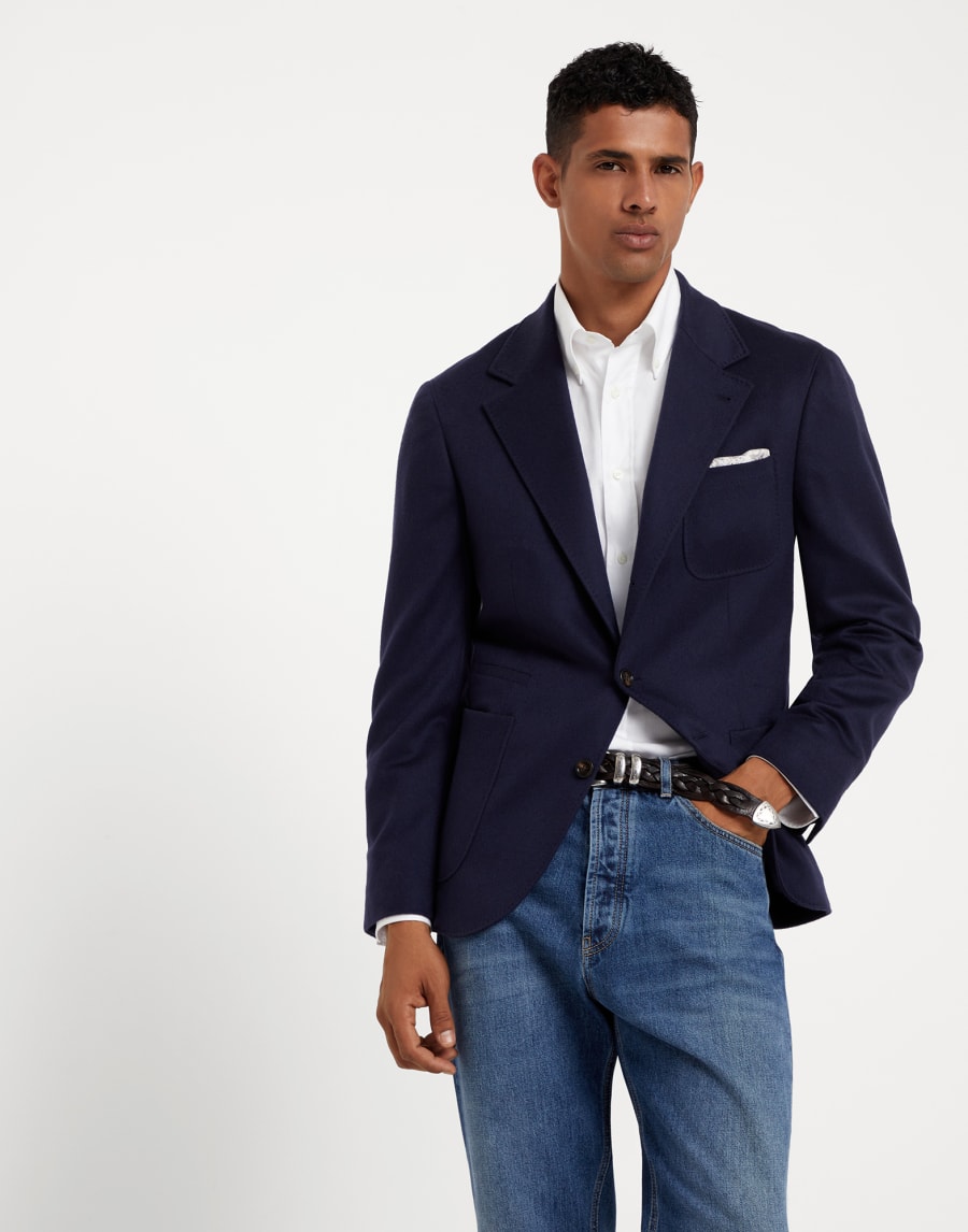 Cashmere and vicuña blazer Navy Blue Man - Brunello Cucinelli