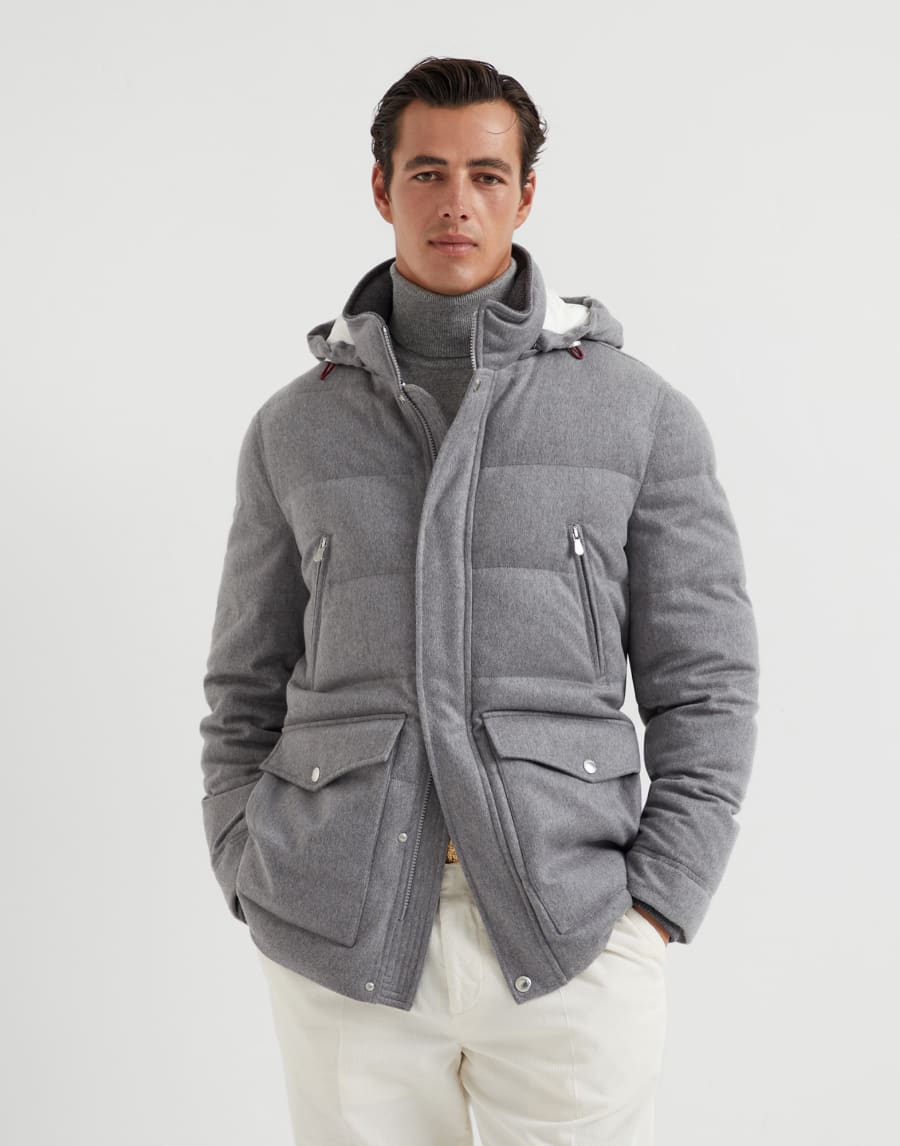 Piumino in beaver di cashmere e vicuña Grigio Uomo - Brunello Cucinelli