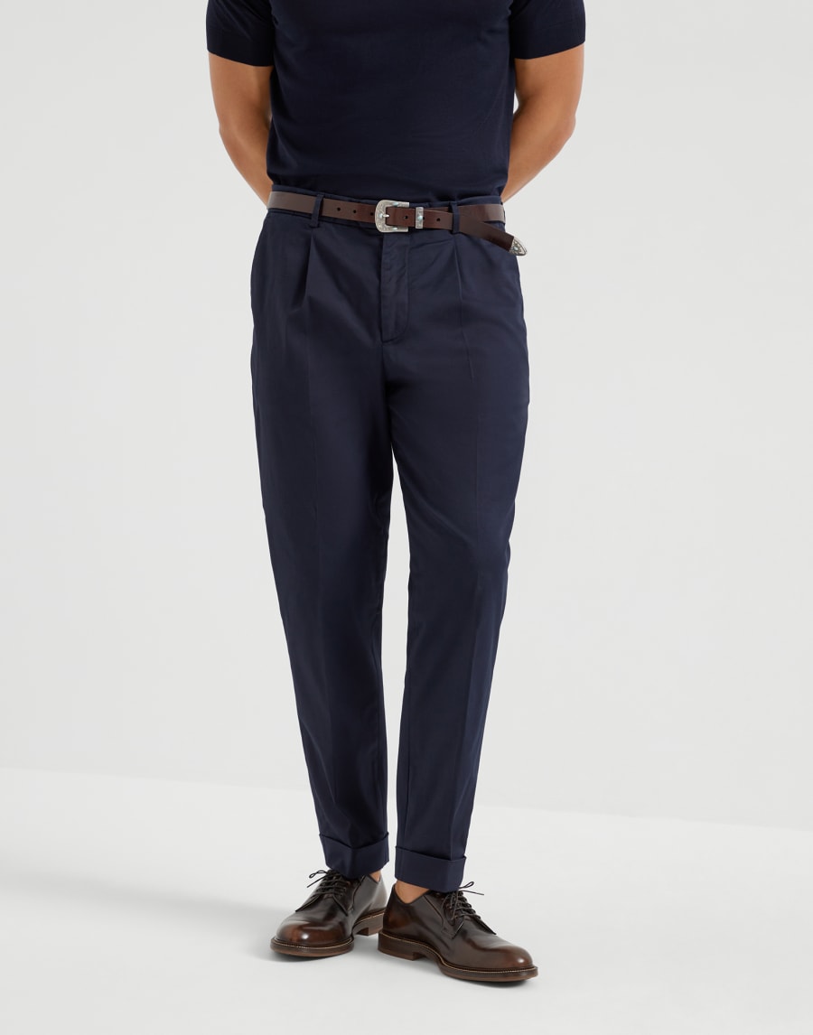 Comfort gabardine trousers Navy Blue Man - Brunello Cucinelli