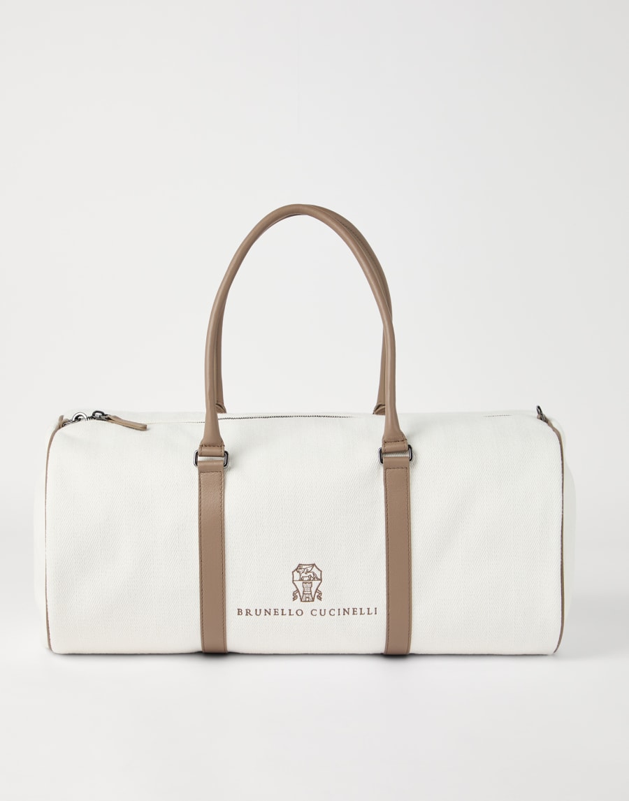 Cotton and linen chevron bag Chalk Lifestyle - Brunello Cucinelli