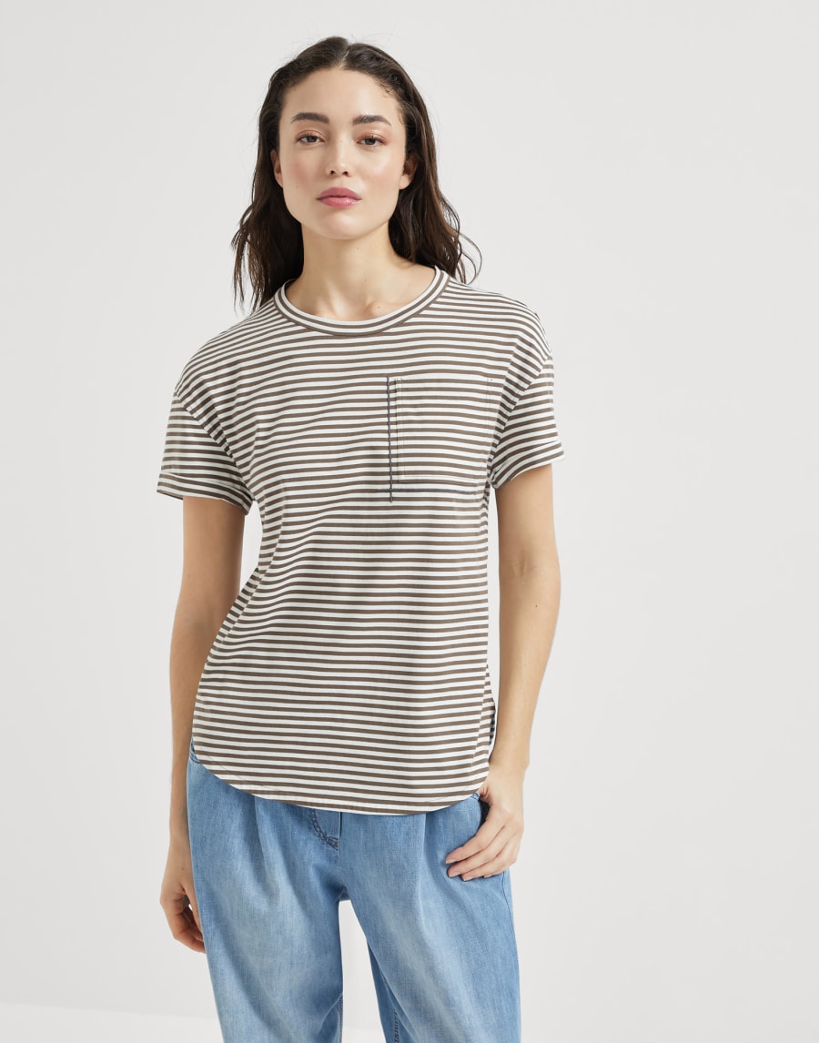 T-Shirt mit Monili Braun Damen - Brunello Cucinelli