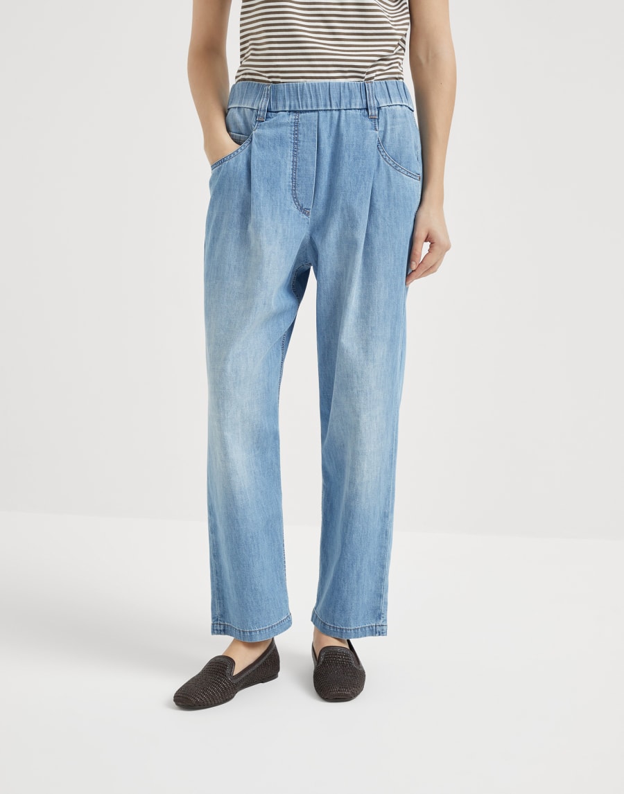 Брюки с пятью карманами Очень светлый деним Женщина - Brunello Cucinelli