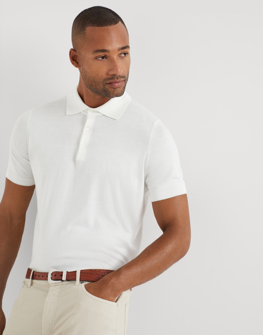 Polo in maglia leggera Bianco Uomo - Brunello Cucinelli